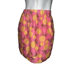 J. Crew Pink Pineapple Print Elastic Waist Skirt Women's Size L Summer Casual
